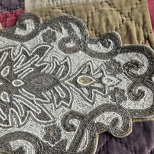 Beaded Table Runner in Cream and Taupe Heavy Weight India